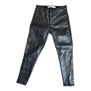 Gap Inner Cozy Leggings Black Faux Leather Snap Ankle 28 X 27 Jeggings